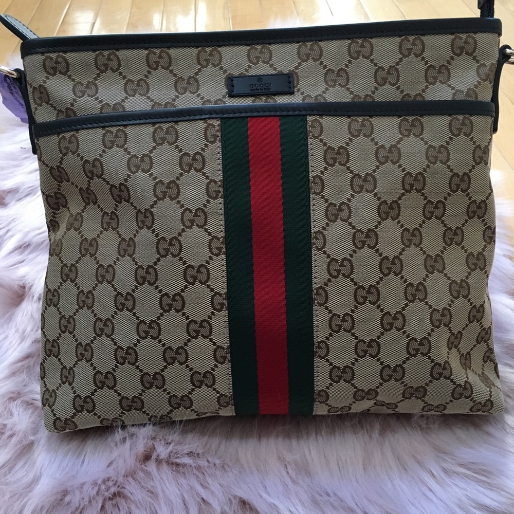 Authentic Gucci Canvas w Leather Trim Handbag